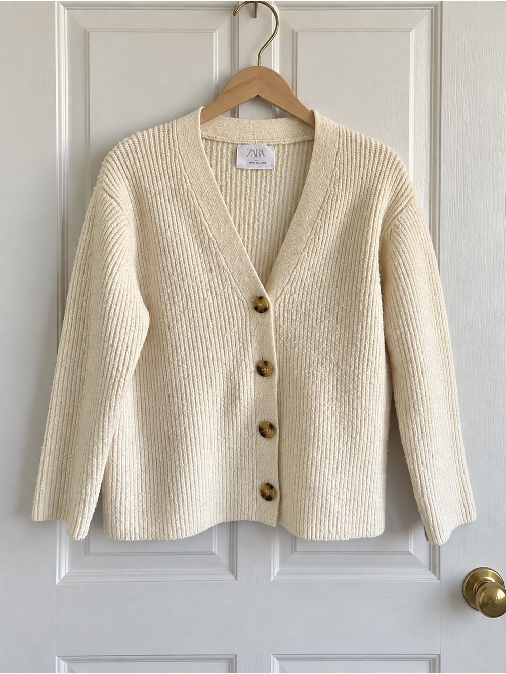 Zara Girls 11-12 Cream Ribbed Knit Button Cardigan Sweater